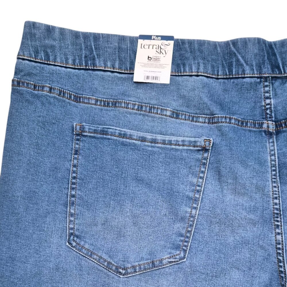 Terra & Sky Women's Plus Denim Shorts Bermuda 4X Pull On Stretch High Rise Blue - Picture 6 of 9